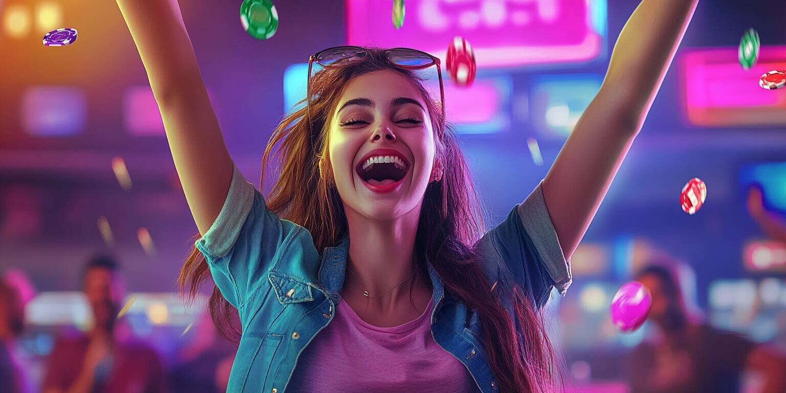 Woman celebrating a sports betting win at Lucky 34